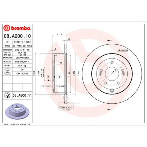 Tarcza hamulcowa BREMBO 08.A600.11