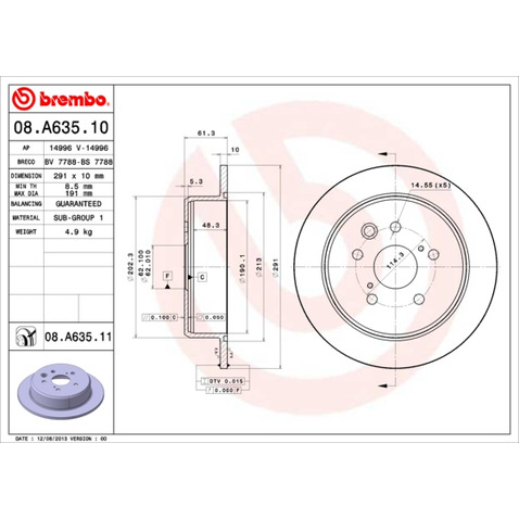 Tarcza hamulcowa BREMBO 08.A635.11