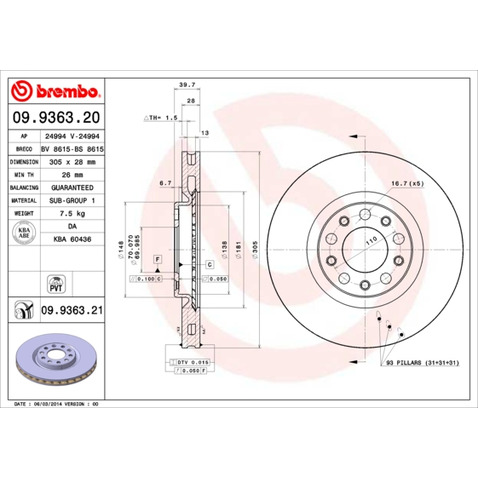 Tarcza hamulcowa BREMBO 09.9363.21