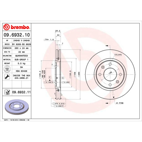 Tarcza hamulcowa BREMBO 09.6932.11