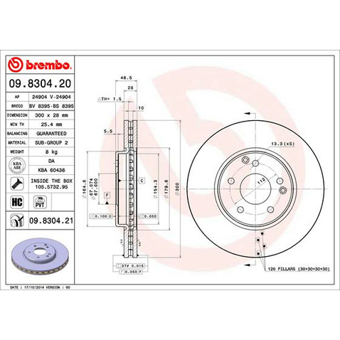 Tarcza hamulcowa BREMBO 09.8304.21