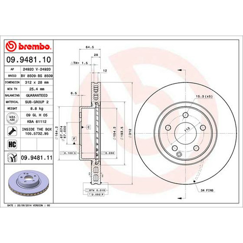 Tarcza hamulcowa BREMBO 09.9481.11