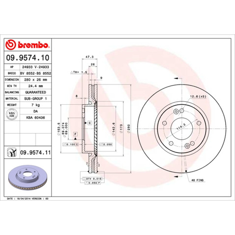 Tarcza hamulcowa BREMBO 09.9574.11