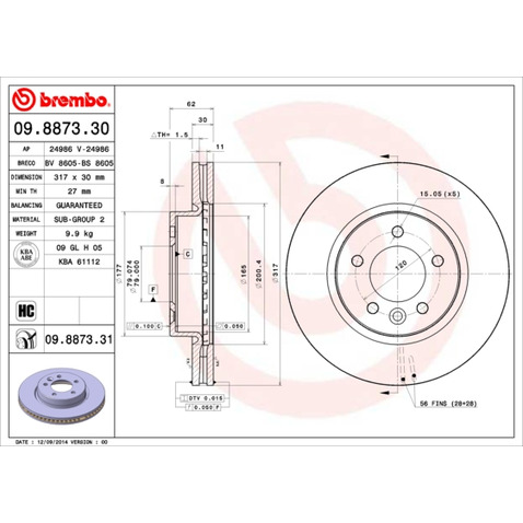 Tarcza hamulcowa BREMBO 09.8873.31