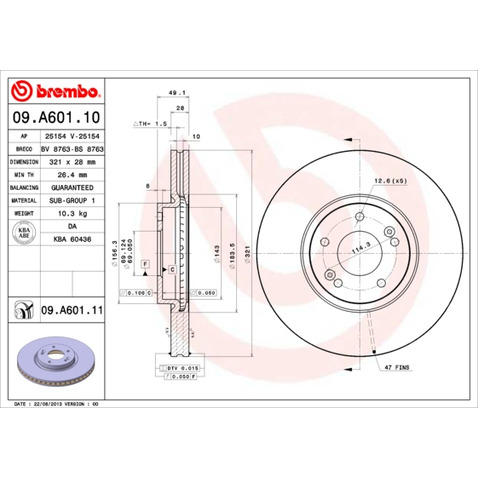Tarcza hamulcowa BREMBO 09.A601.11