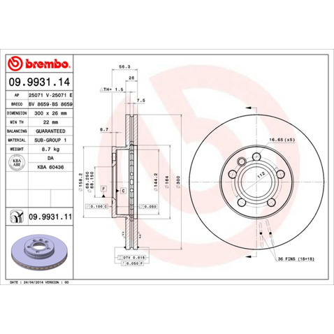 Tarcza hamulcowa BREMBO 09.9931.11