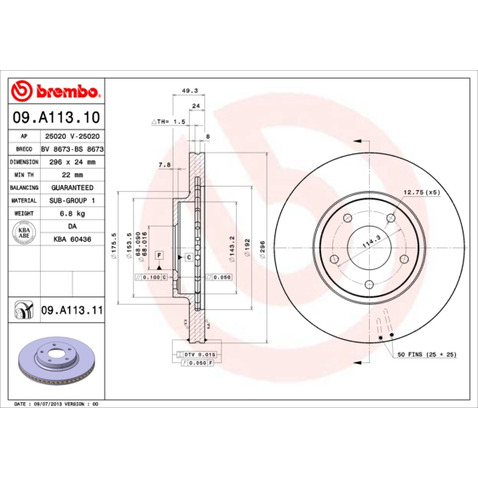 Tarcza hamulcowa BREMBO 09.A113.11