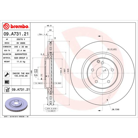 Tarcza hamulcowa BREMBO 09.A731.21