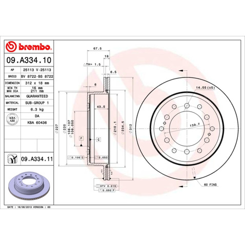 Tarcza hamulcowa BREMBO 09.A334.11