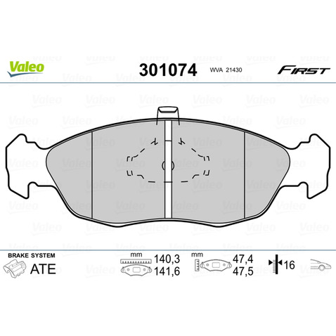 VALEO Zestaw klocków hamulcowych, hamulce tarczowe 301074