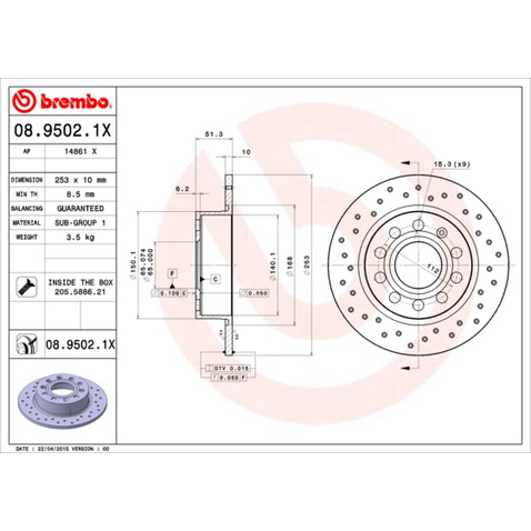 Tarcza hamulcowa BREMBO 08.9502.1X
