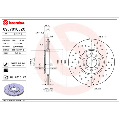 Tarcza hamulcowa BREMBO 09.7010.2X
