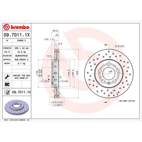 Tarcza hamulcowa BREMBO 09.7011.1X
