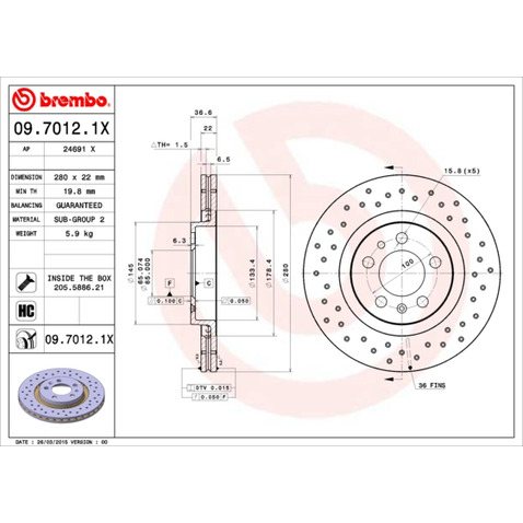 Tarcza hamulcowa BREMBO 09.7012.1X