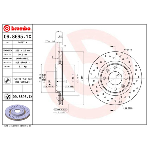 Tarcza hamulcowa BREMBO 09.8695.1X
