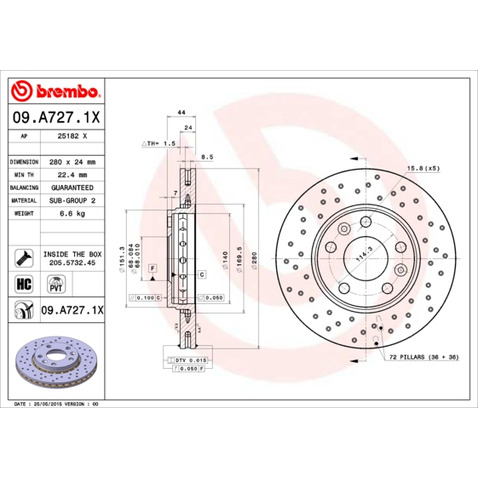 Tarcza hamulcowa BREMBO 09.A727.1X