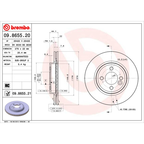 Tarcza hamulcowa BREMBO 09.8655.21