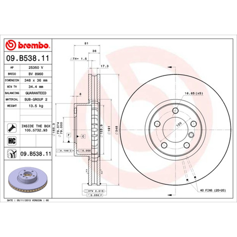 Tarcza hamulcowa BREMBO 09.B538.11
