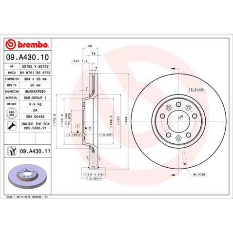 Tarcza hamulcowa BREMBO 09.A430.11