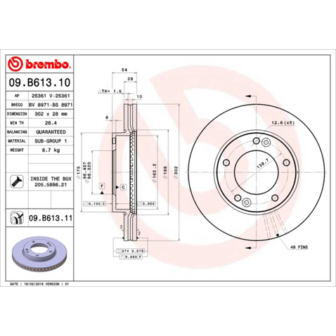 Tarcza hamulcowa BREMBO 09.B613.11
