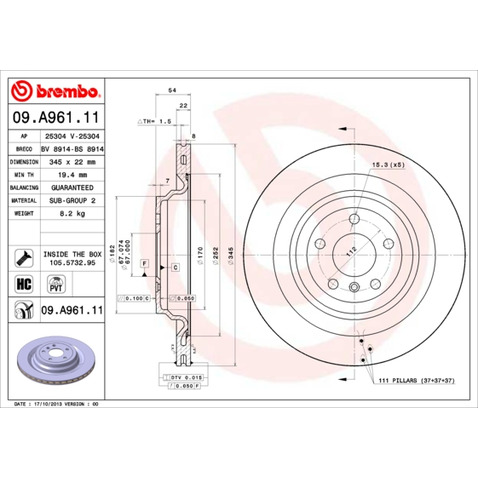 Tarcza hamulcowa BREMBO 09.A961.11