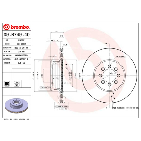 Tarcza hamulcowa BREMBO 09.B749.40