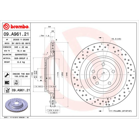Tarcza hamulcowa BREMBO 09.A961.21