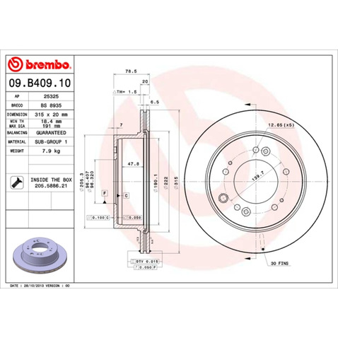Tarcza hamulcowa BREMBO 09.B409.10