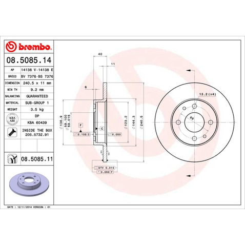 Tarcza hamulcowa BREMBO 08.5085.11