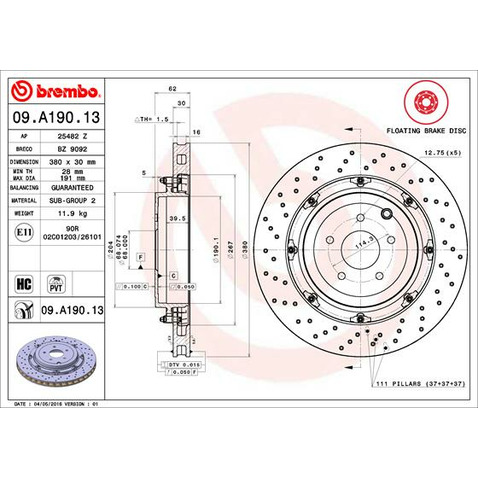 Tarcza hamulcowa BREMBO 09.A190.13