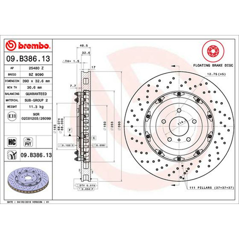 Tarcza hamulcowa BREMBO 09.B386.13