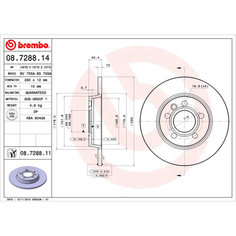 Tarcza hamulcowa BREMBO 08.7288.11
