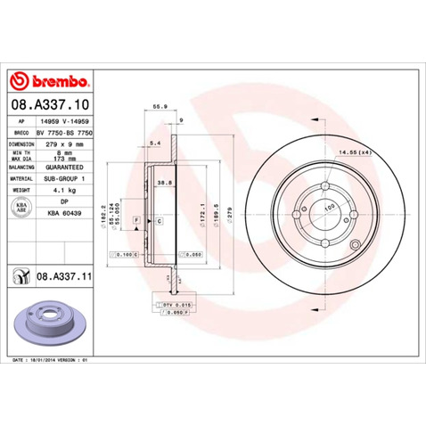 Tarcza hamulcowa BREMBO 08.A337.11