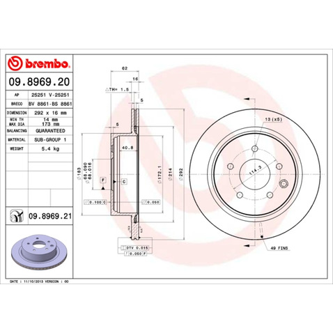 Tarcza hamulcowa BREMBO 09.8969.21