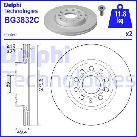 Tarcza hamulcowa DELPHI BG3832C