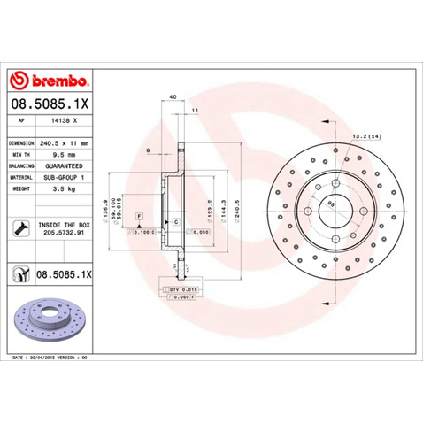 Tarcza hamulcowa BREMBO 08.5085.1X