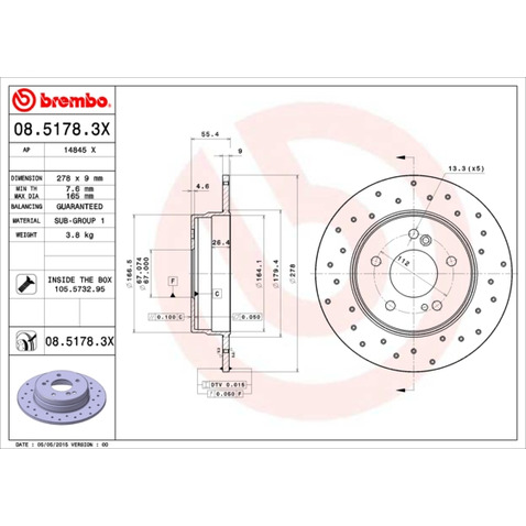 Tarcza hamulcowa BREMBO 08.5178.3X