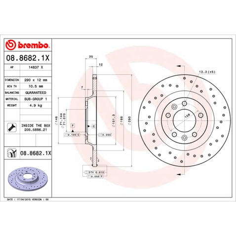 Tarcza hamulcowa BREMBO 08.8682.1X