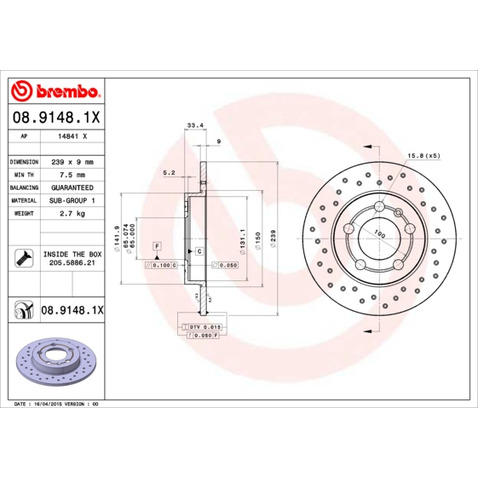 Tarcza hamulcowa BREMBO 08.9148.1X