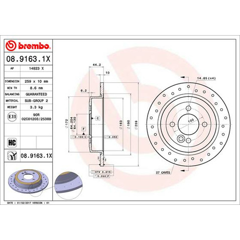 Tarcza hamulcowa BREMBO 08.9163.1X