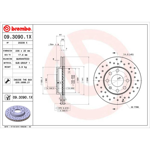 Tarcza hamulcowa BREMBO 09.3090.1X