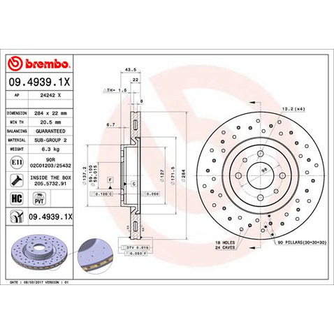 Tarcza hamulcowa BREMBO 09.4939.1X
