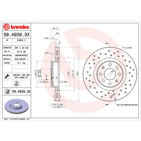 Tarcza hamulcowa BREMBO 09.4939.3X