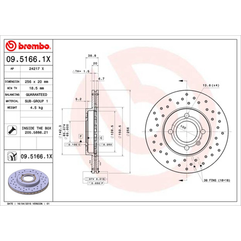 Tarcza hamulcowa BREMBO 09.5166.1X