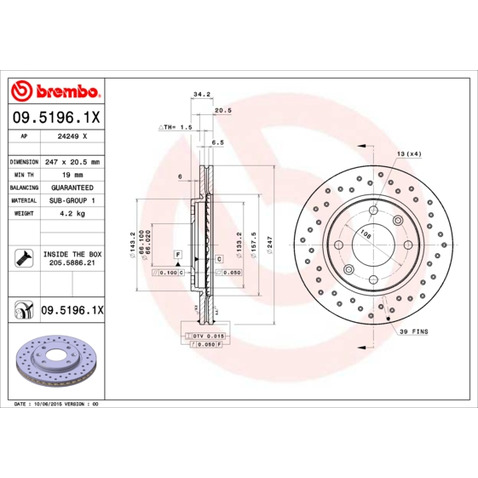 Tarcza hamulcowa BREMBO 09.5196.1X