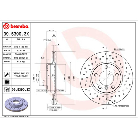 Tarcza hamulcowa BREMBO 09.5390.3X
