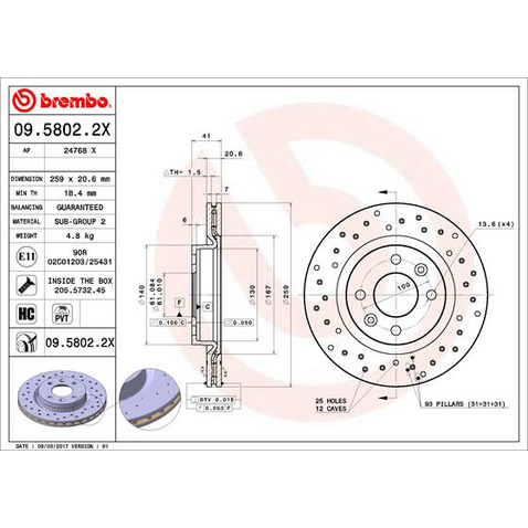 Tarcza hamulcowa BREMBO 09.5802.2X