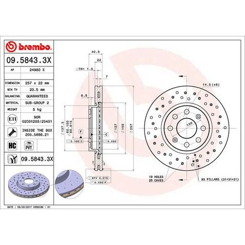Tarcza hamulcowa BREMBO 09.5843.3X