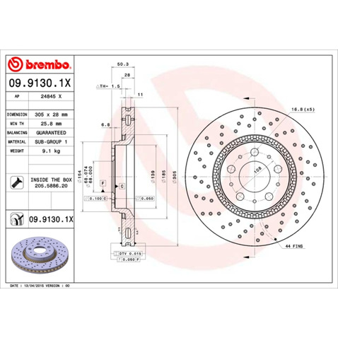 Tarcza hamulcowa BREMBO 09.9130.1X
