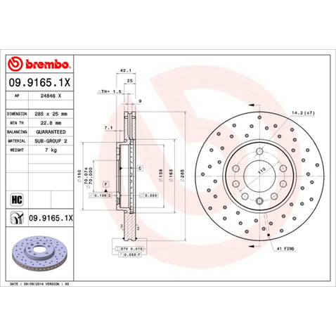 Tarcza hamulcowa BREMBO 09.9165.1X
